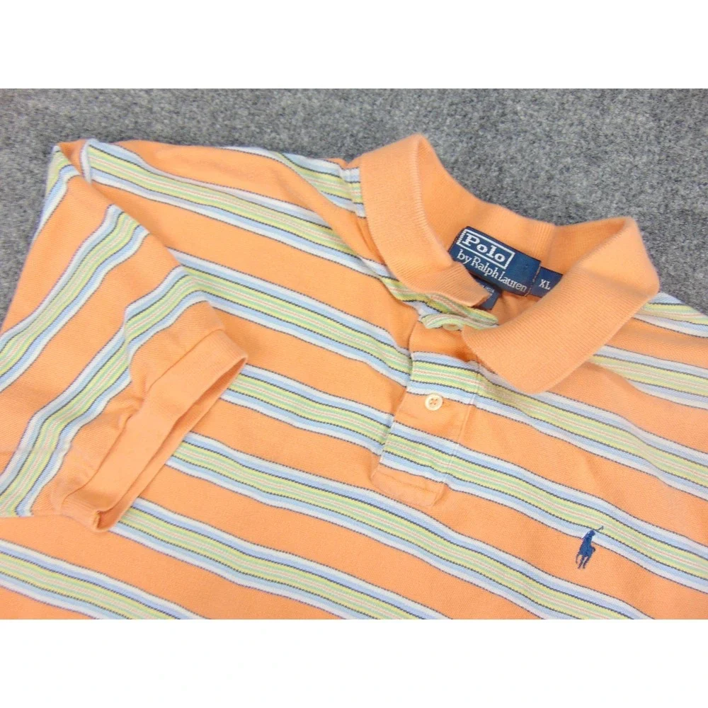 Polo Ralph Lauren Polo Shirt Mens XL Orange Striped Cotton Classic Preppy